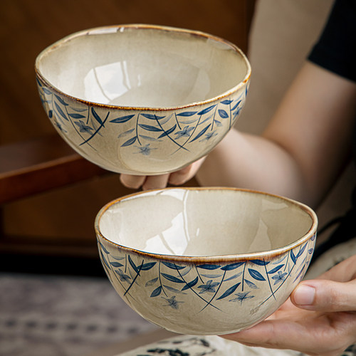 复古brunch碗桔梗花不规则陶瓷碗