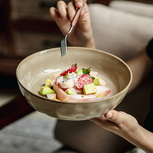 巷子尾〖复古水纹大菜碗〗8英寸深盘大号陶瓷汤盘特色饭店炒菜盘