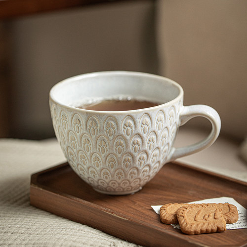 巷子尾〖雀纹早餐杯〗大容量燕麦杯复古浮雕陶瓷杯子马克杯咖啡杯
