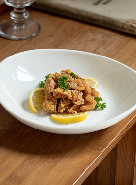 巷子尾〖搭什么食物都好看〗异形陶瓷沙拉盘子餐厅白色菜碗(21cm)