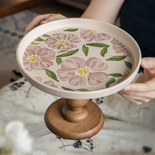 巷子尾〖氛围感托盘〗木质高脚盘陶瓷水果盘糕点摆盘玄关收纳摆件