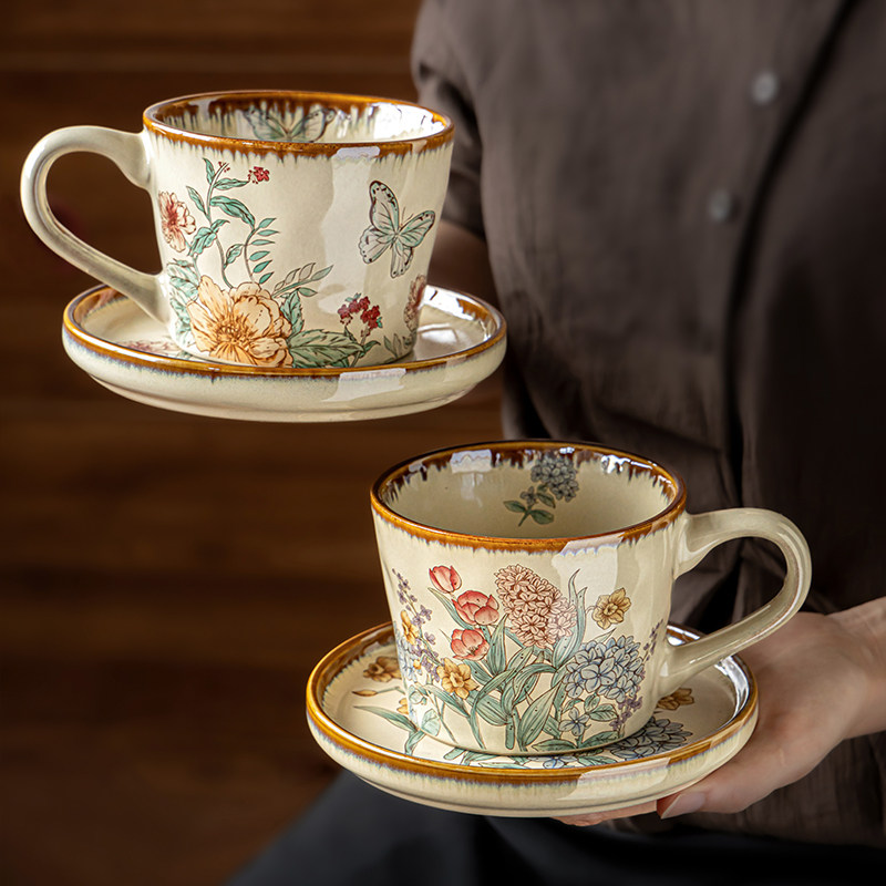 巷子尾〖漂亮咖啡杯〗中古风杯碟套装陶瓷马克杯情侣对杯生日礼物图片