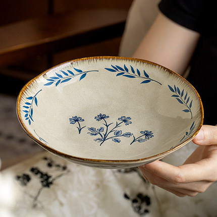 巷子尾〖不规则荷叶盘〗7英寸陶瓷深盘复古菜盘精致早餐点心盘子