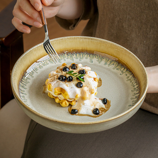 巷子尾〖超复古釉色〗8.5英寸陶瓷菜盘圆形深盘饭店特色菜碗微瑕