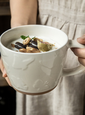 巷子尾〖浮雕蝴蝶杯子〗复古陶瓷燕麦早餐杯大号咖啡杯小众马克杯