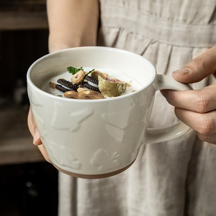 巷子尾〖浮雕蝴蝶杯子〗复古陶瓷燕麦早餐杯大号咖啡杯小众马克杯