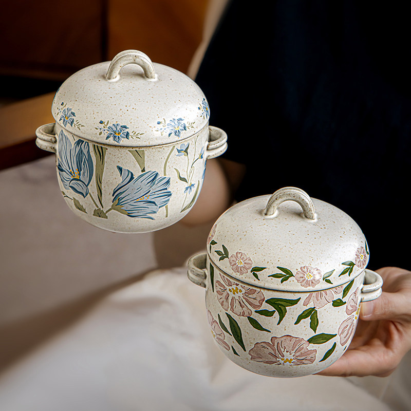 巷子尾〖厨房新款〗中式复古双耳炖盅带盖隔水炖罐陶瓷瓦罐小汤盅