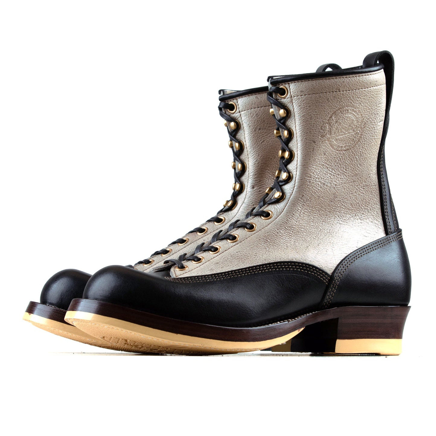 Monkey Boots 12 Eyelets - Cream Kudu+Black Bull Hide-xbxs®