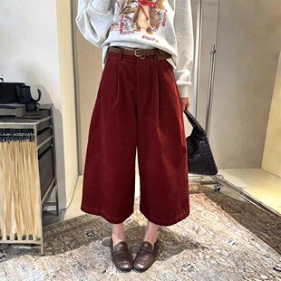 高级欧韩灯芯绒阔腿七分裤女秋冬新款时尚百搭高腰直筒休闲八分裤