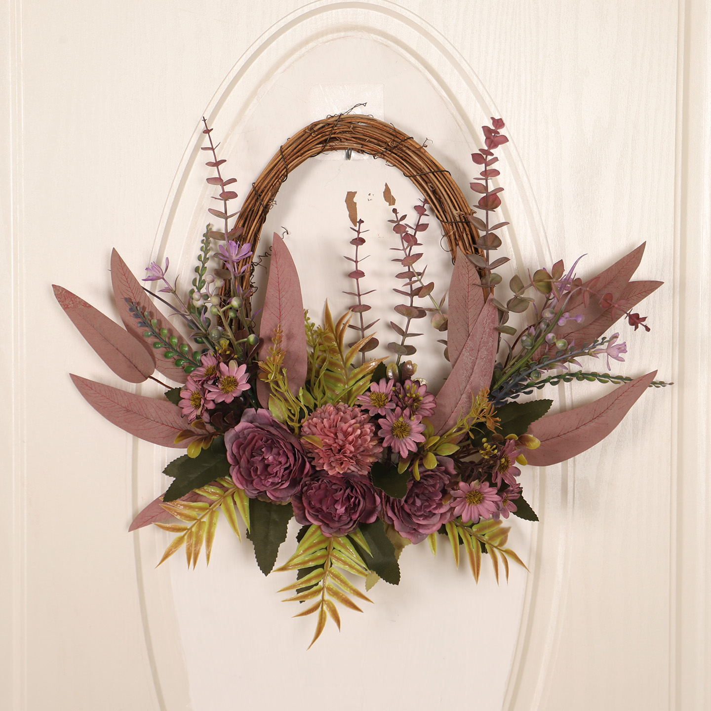 紫色牡丹柳叶半边花环