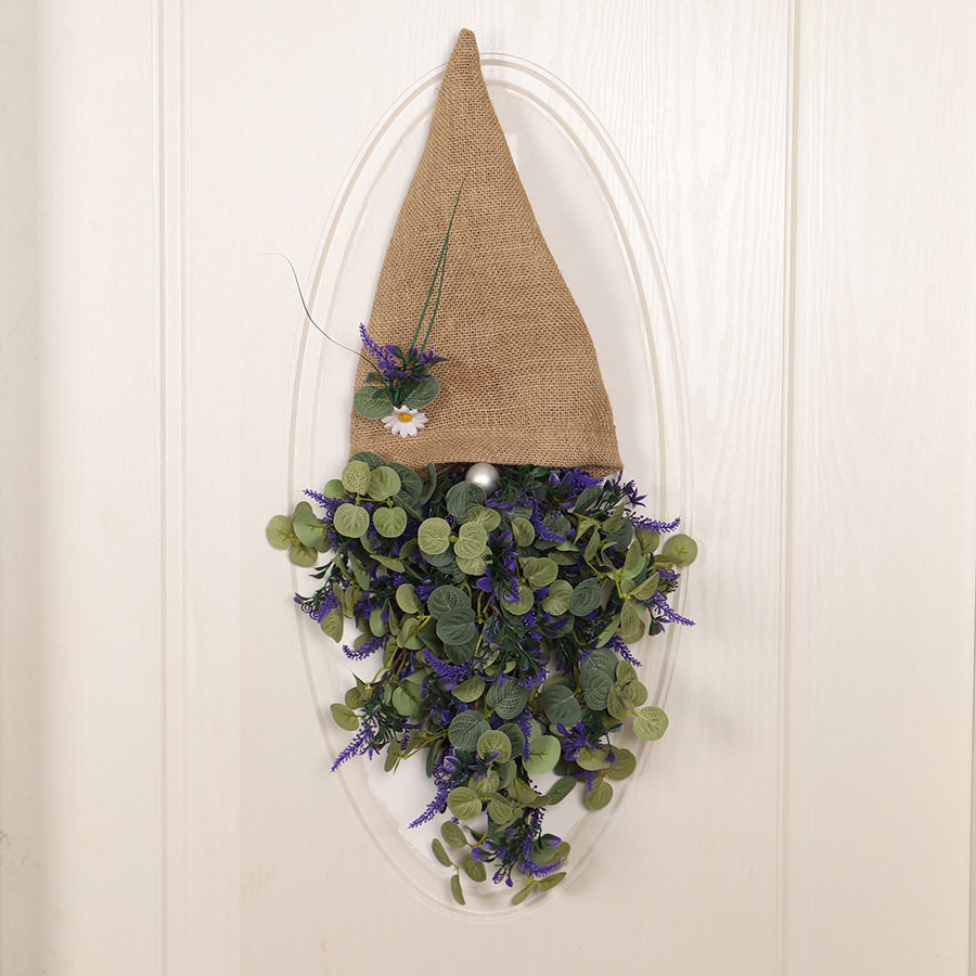 北欧风仿真花薰衣草尤加利帽子挂件花束紫色手工编织diy悬挂装饰