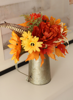 秋色室内装饰丰收铁桶盆栽