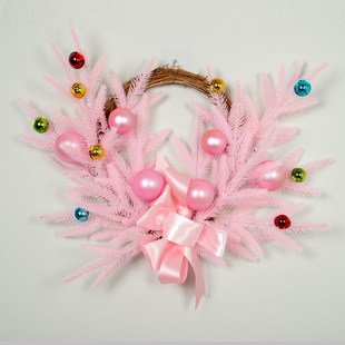 PE粉色圣诞装饰品室内花环门挂商场布置藤条桌面小树圣诞节挂饰