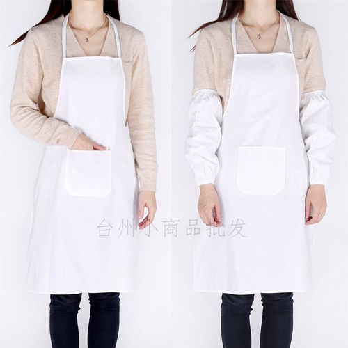 棉布纯白围裙男女厨房食堂工厂