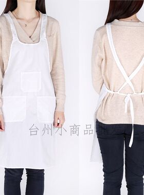 纺织厂工作围裙纺纱女工饭单三个口袋背带交叉固定白色