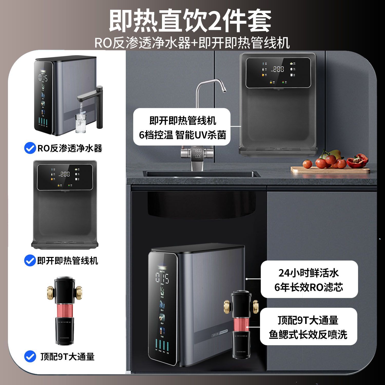 沁园皇统RO反渗透净水器家用厨下式净水机净水器管线机壁挂式套装