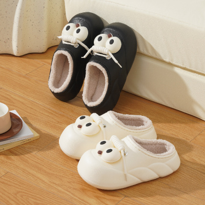 2024新款冬季女士软底卡通户外防水拖鞋加厚绒保暖可爱大眼棉拖鞋