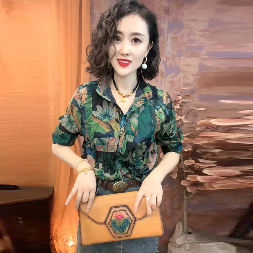 长袖天丝麻褶皱大码衬衫