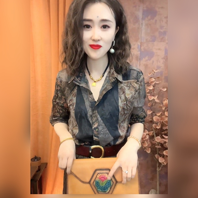 长袖天丝麻洋气褶皱衬衫