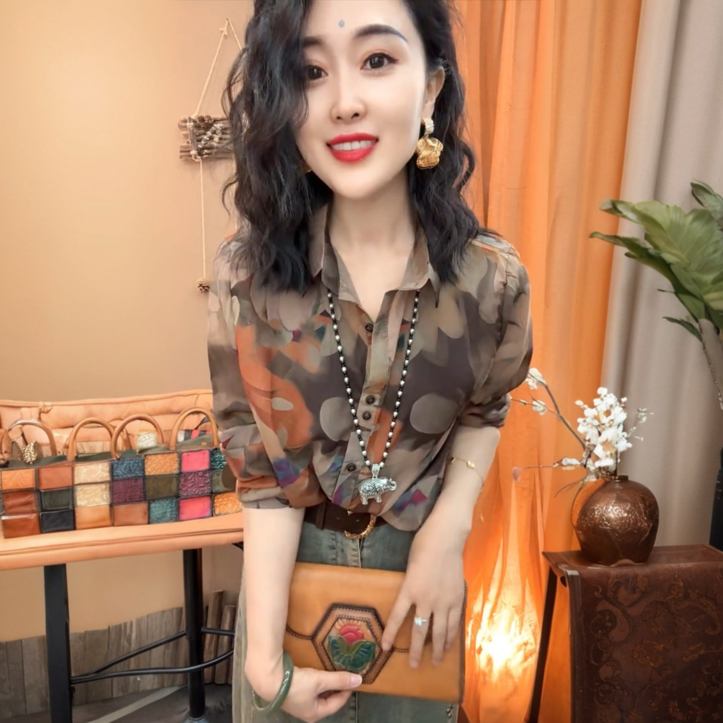 秋装新款高端时尚长袖丝麻衬衫宽松遮肉衬衣洋气减龄气质大码上衣