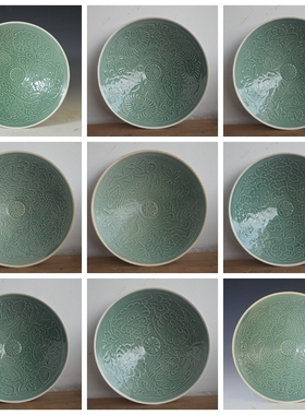 仿古瓷器 复古南宋风格 定窑绿釉凤纹碗 古董古玩老货旧货收藏品