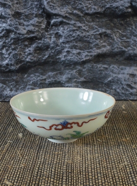 仿古瓷器 复古做旧明成化风格 斗彩人物纹品茗杯 古董古玩收藏品