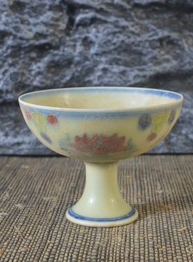 仿古瓷器 复古做旧明成化风格 斗彩花卉纹高足酒杯 古玩收藏古董