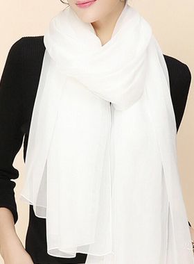 3米长白色丝巾雪纺纱巾外搭洋气薄款秋冬披肩围巾夏季防晒沙滩巾