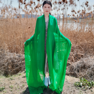 绿色丝巾女夏季防晒果绿纱巾超大雪纺沙滩巾头巾秋冬保暖围巾披肩