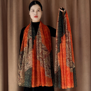 2025秋冬新款丝巾佩斯利花纹优柔纱巾百搭保暖围巾旅游拍照长披肩