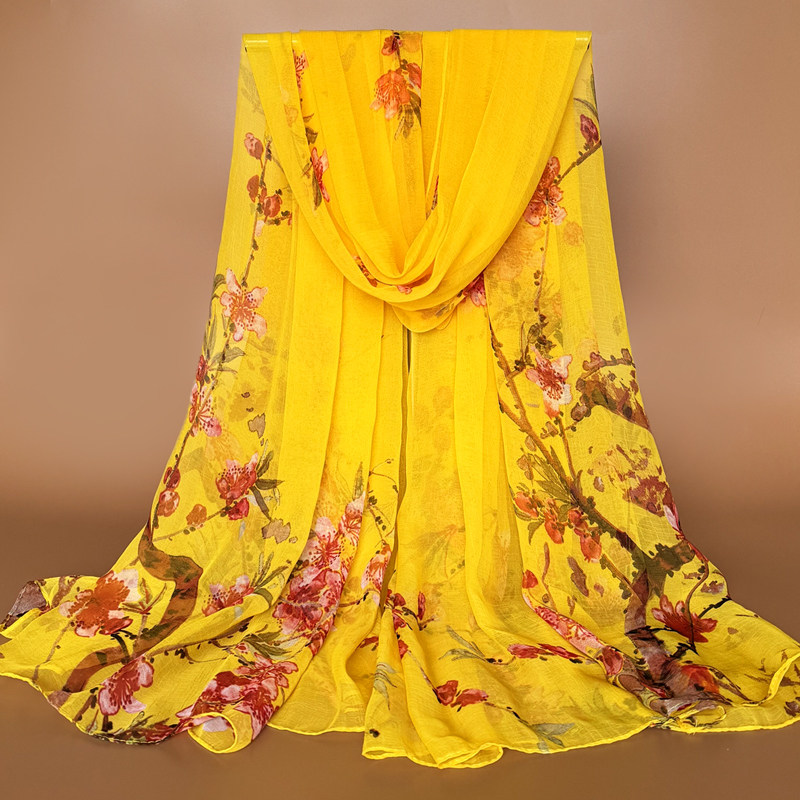 金黄色丝巾女士秋冬超大印花围巾时尚百搭防晒披肩夏季沙滩巾纱巾