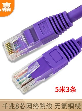 礼嘉 高速千兆无氧铜网络跳线电脑成品网线 紫色5米*3条LJ-3V65