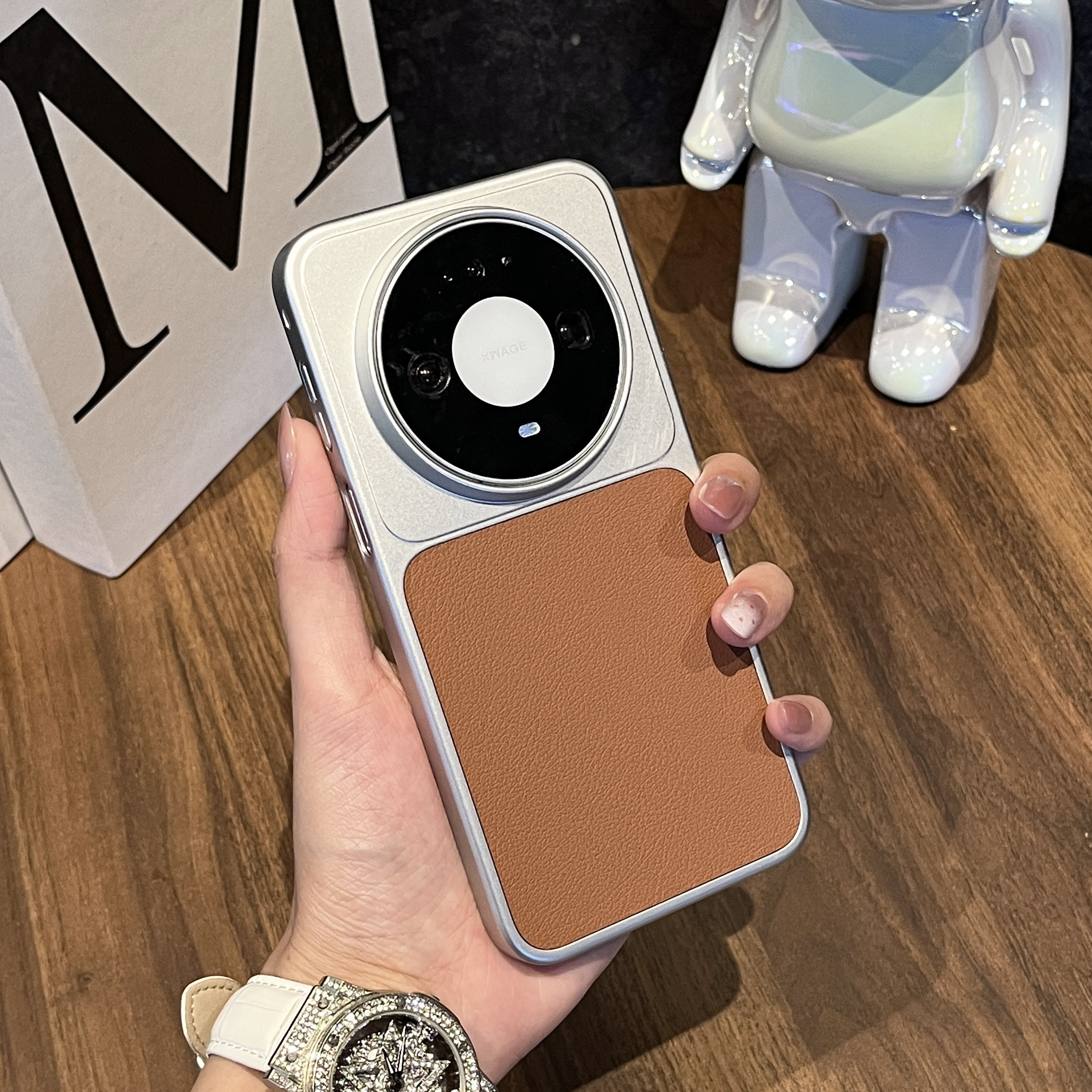 三只鱼【潮牌素皮纹深棕色】适用华为mate90/80promax/90/80pro/70air手机壳新款复古时尚防摔全包保护套男女