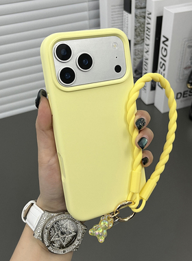 三只鱼【创意液态硅胶奶黄色手提绳】适用苹果17/16/15/14promax手机壳新款肤感高档ipone防摔全包保护套男女