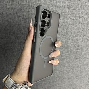 适用三星s25 s23 三只鱼 23ultra手机壳新款 磨砂半透磁吸水泥灰 Galaxys25 网红小众保护套男女 个性