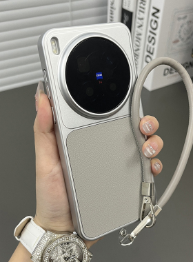 三只鱼【小众素皮纹浅灰色手提绳】适用vivox300pro/vivox300手机壳新款电镀网红个性防摔全包保护套男女高档