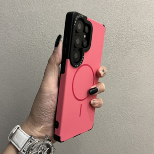 网红磨砂肤感磁吸玫红色 个性 适用于三星s25 GalaxyS24 23ultra防摔全包保护套男女韩系 24ultra手机壳新款