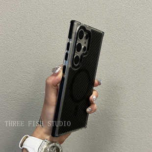 高级感s24u网红a23 GalaxyS24小众s24 防摔S22plus保护套 炭纤维磁吸适用三星s25ultra手机壳新款 潮牌男女个性