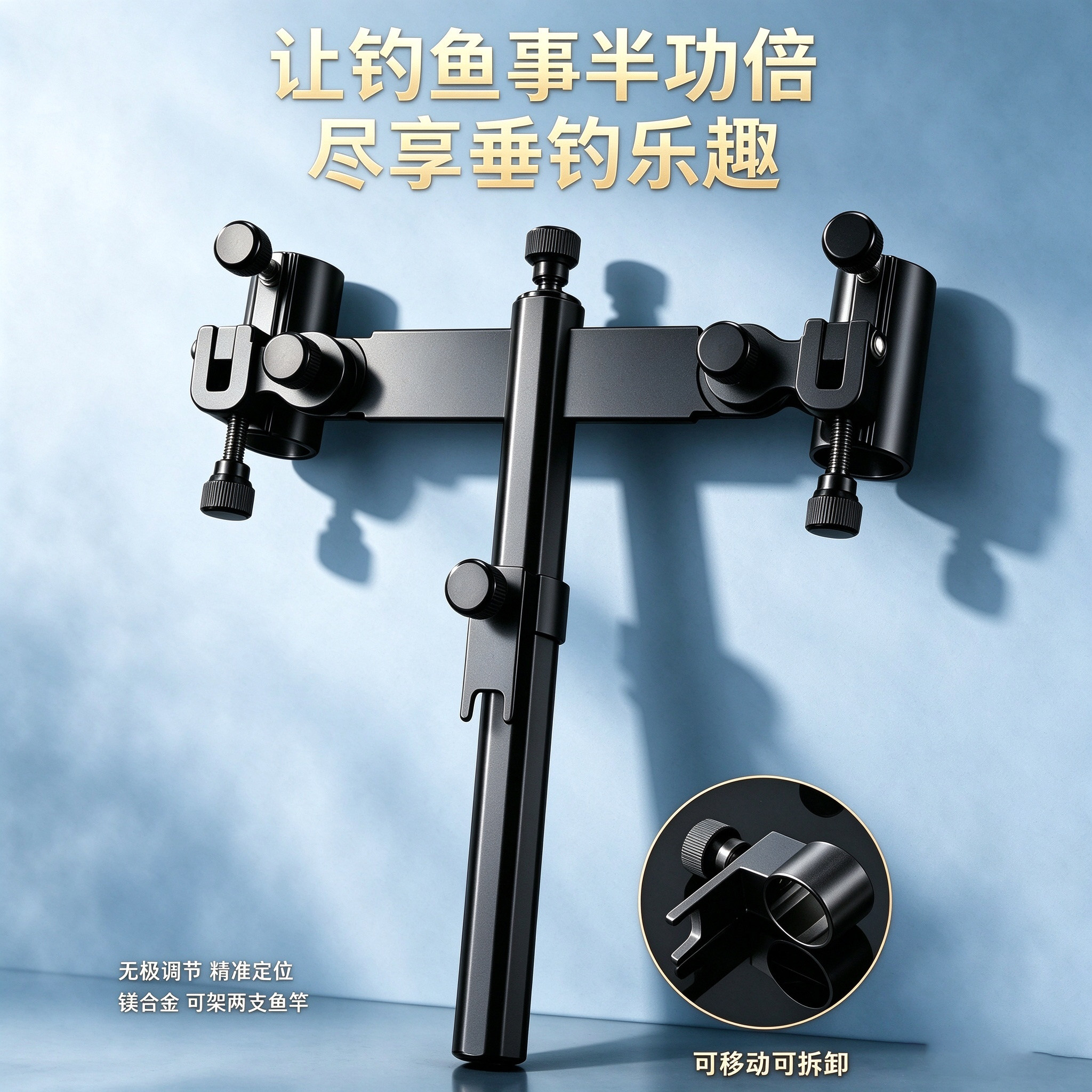 新款双炮台支架鱼杆支架一拖二钓箱钓椅配件架杆鱼竿架台钓竿支架