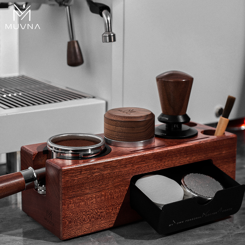 MUVNA慕威纳 意式咖啡实木压粉座布粉器压粉器底座手柄支架收纳盒
