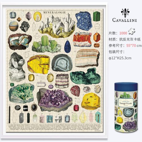 cavallini复古文艺拼图1000片美国进口玩具矿物学天体植物园星座