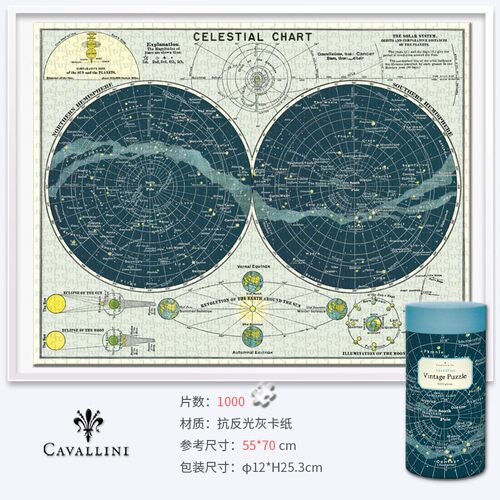 cavallini复古文艺拼图1000片美国进口玩具天体植物园星座矿物学
