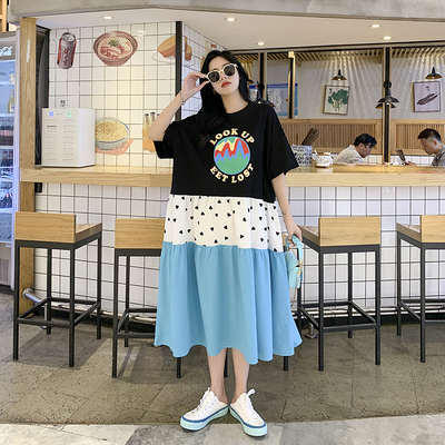 夏装2026新款大码女装胖妹妹宽松t恤长裙梨型身材长款短袖连衣裙