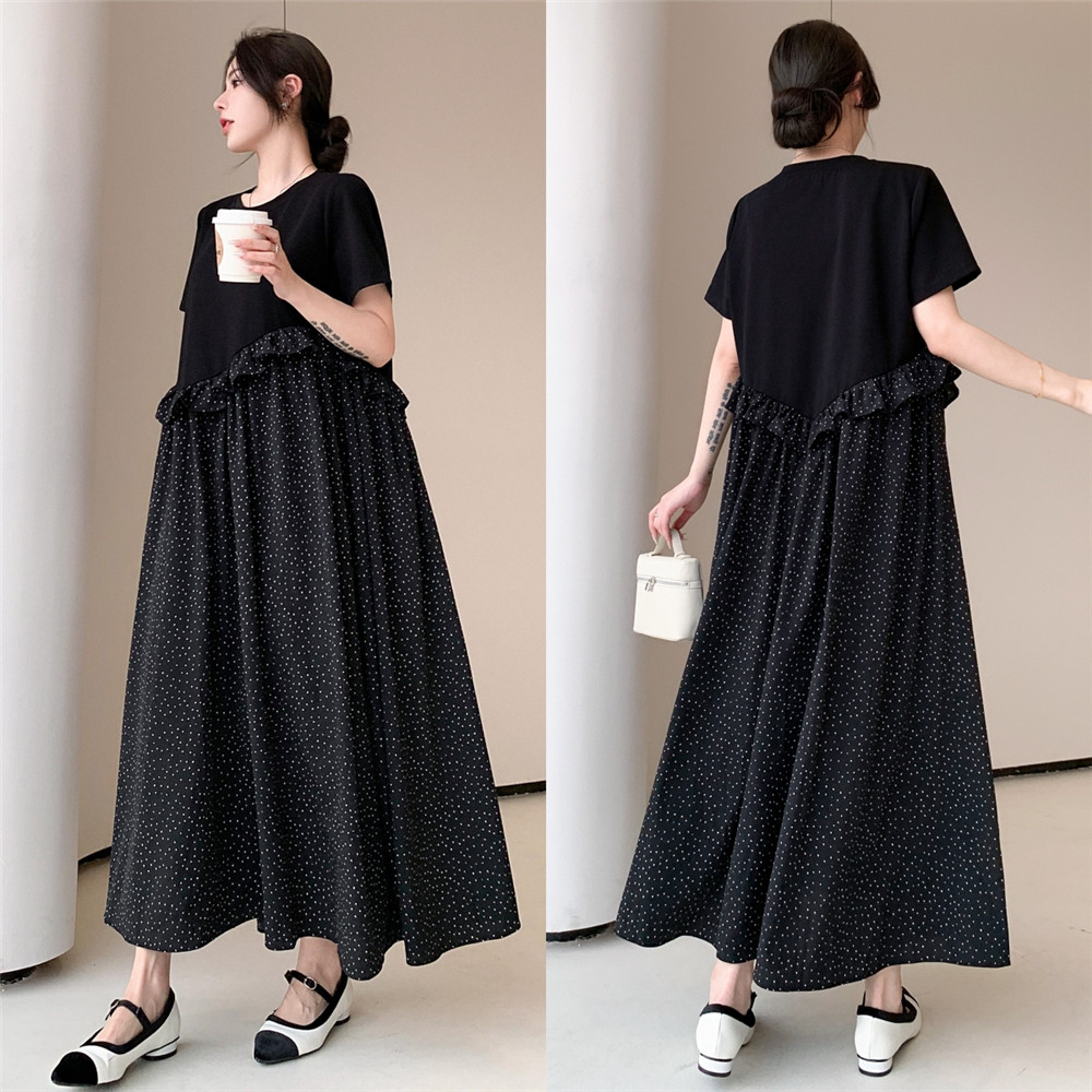 超大码胖MM夏装2026新款长款宽松遮肚子抽褶大摆短袖连衣裙200斤