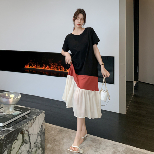 加大码胖mm连衣裙巨显瘦宽松遮肚子裙子夏天短袖洋气2025年新款夏