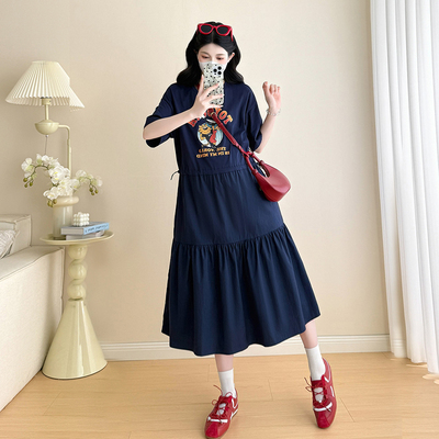 高端烫钻特大码胖mm连衣裙宽松巨遮肉重工长裙短袖2025夏季200斤