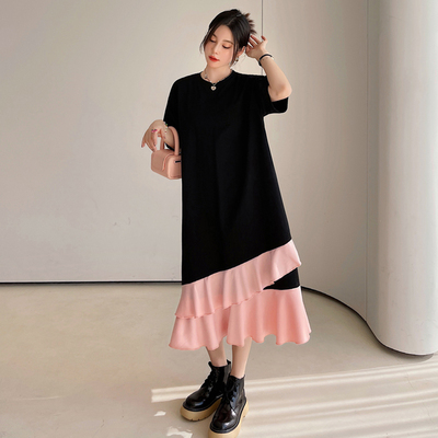 高端胖mm大码女装2025夏季新款200斤遮肚腩t恤微胖风情万种连衣裙