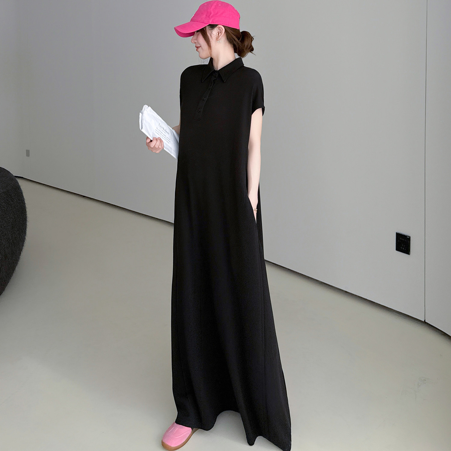 2026高级感胖mm大码T恤连衣裙女夏加长款过膝宽松懒人到脚踝长裙