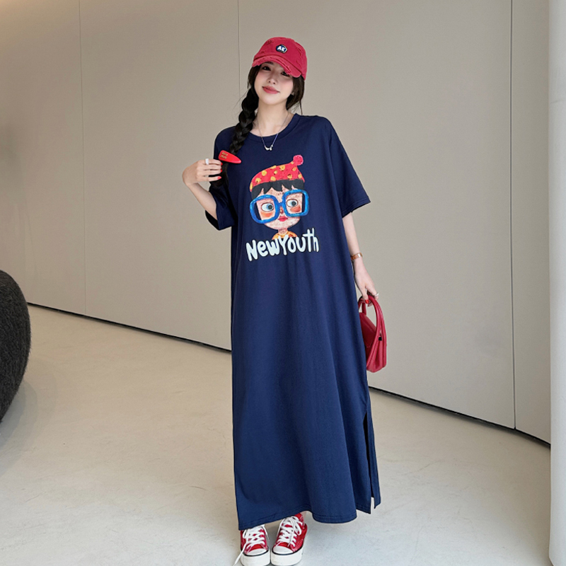 高个子超长款2025新款大码200斤夏装T恤裙韩版慵懒及踝长裙连衣裙