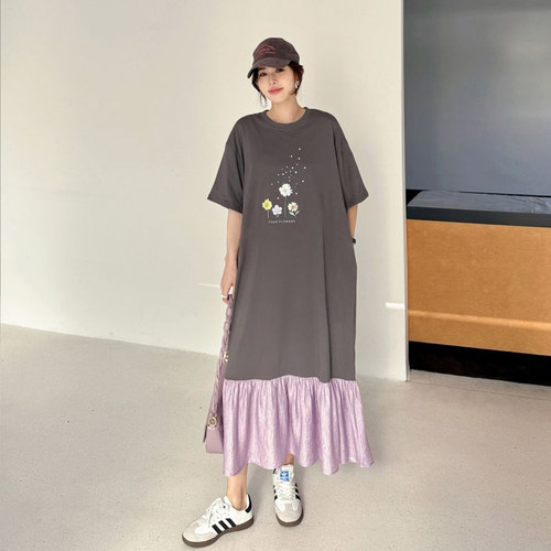 慵懒风假两件拼接连衣裙女夏宽松显瘦大码长裙设计感2026新款女装